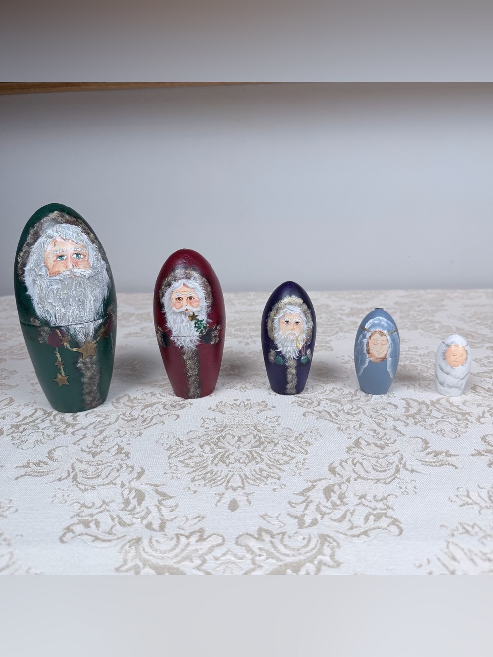 Hand-Painted Christmas Nesting Doll Set, Russian Dolls